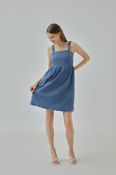 Stacie Denim Scrunched Strap Mini Dress